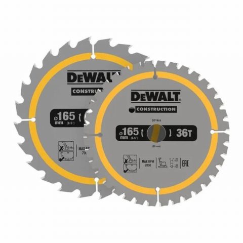 DeWalt DT90270 165 x 20mm Construction Circular Saw Blade – 2pc
