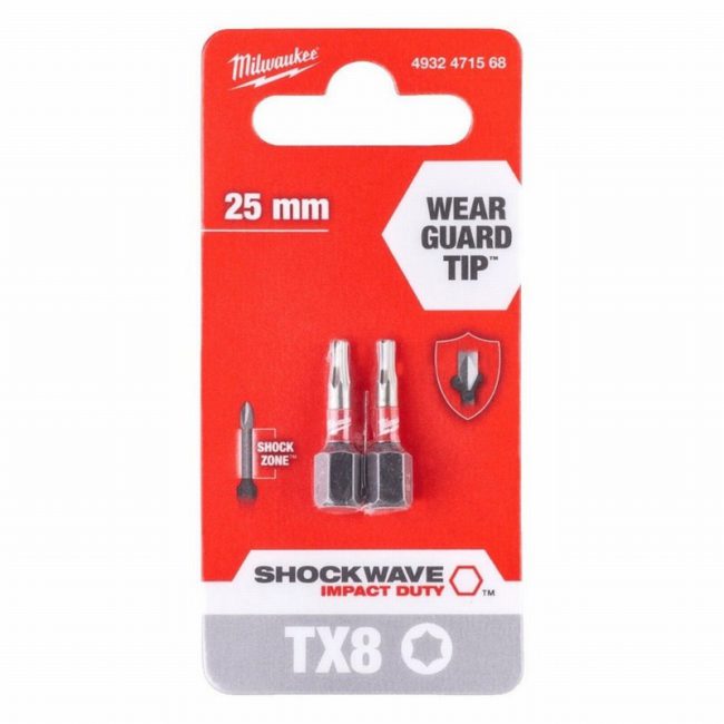 Milwaukee 4932471568 TX8 25mm SHOCKWAVE ScrewBits - 2 pieces