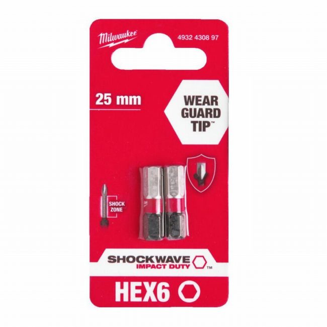 Milwaukee 4932430897 Hex6 25mm SrewBIT SHOCKWAVE™ - 2 pieces