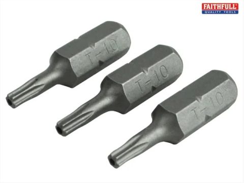 Faithfull FAISBT1025S S2 x 25mm – 3pc Steel Security Bits T10S