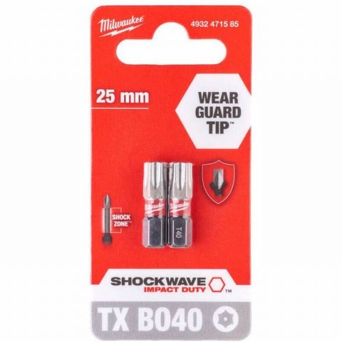 Milwaukee 4932471585 TX BO40 25mm ScrewBits SHOCKWAVE™- 2 pieces