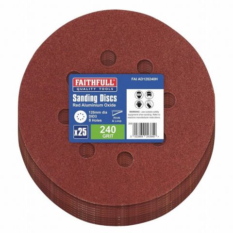 Faithfull 125mm 240 Grit Hook&Loop Sanding Sheets – Pack of 25