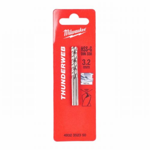 Milwaukee 4932352350 3.2x65mm HSS Thunderweb Metal Drill Bit-2pc