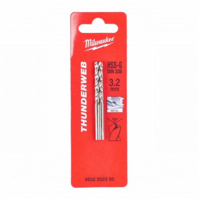 Milwaukee 4932352350 3.2x65mm HSS Thunderweb Metal Drill Bit-2pc