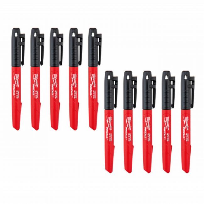 Milwaukee 48223100 INKZALL Fine Tip Marker Black – Pack of 10