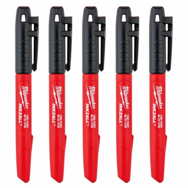 Milwaukee 48223100 INKZALL Fine Tip Marker Black – Pack of 5