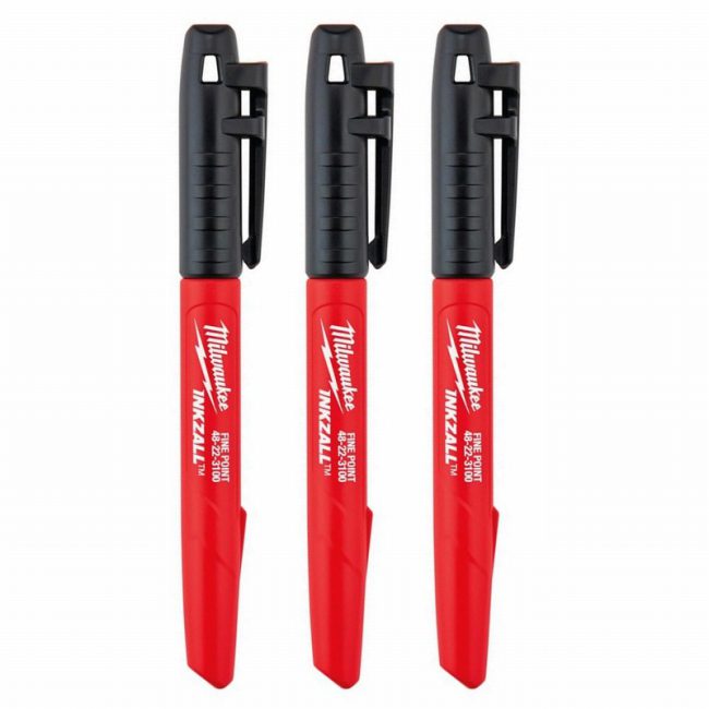 Milwaukee 48223100 INKZALL Fine Tip Marker Black – Pack of 3