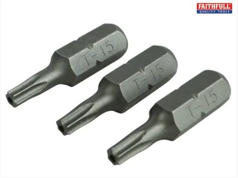 Faithfull FAISBT1525S x 25mm – 3pc S2 Steel Security Bits T15S