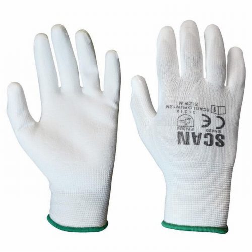 Scan SCAGLOPUW12L  Large (Size 9) White PU Coated Gloves