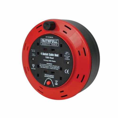 Faithfull FPPCR10M10A 240V 10m 10A 4-Socket Cable Reel
