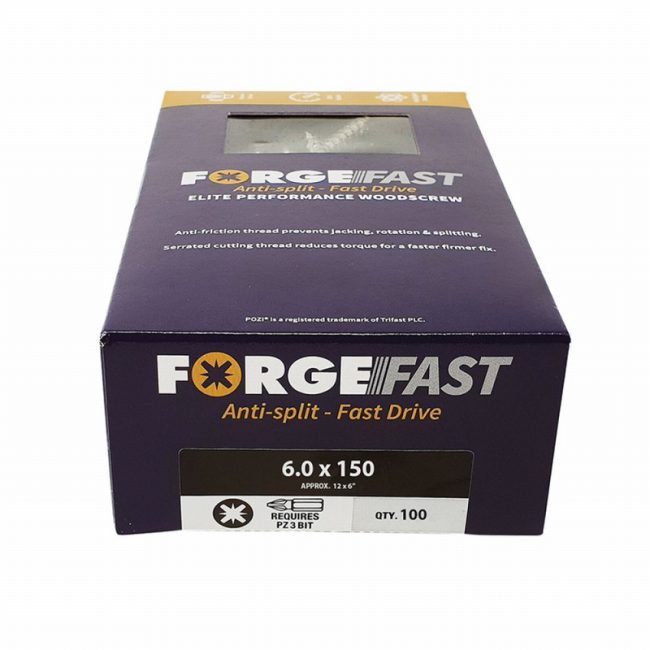 ForgeFast FORFFP6150Y 6x150mm Pozi Performance Wood Screw -100pc