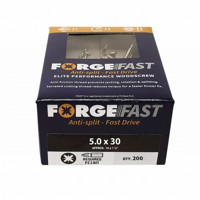 ForgeFast FORFFP530Y 5.0x30mm Pozi Wood Screw ZY - Box 200