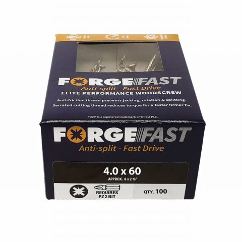 ForgeFast FORFFP460Y 4.0 x 60mm Pozi Wood Screw ZY – Box 100