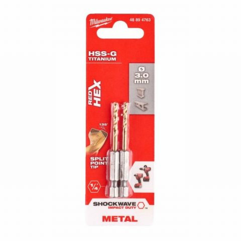 Milwaukee 48894763  3mm Shockwave HSS TiN Metal Drill Bits – 2pc