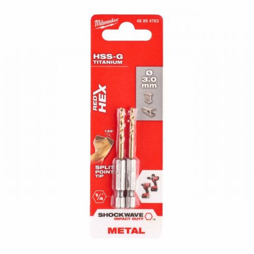 Milwaukee 48894763  3mm Shockwave HSS TiN Metal Drill Bits – 2pc