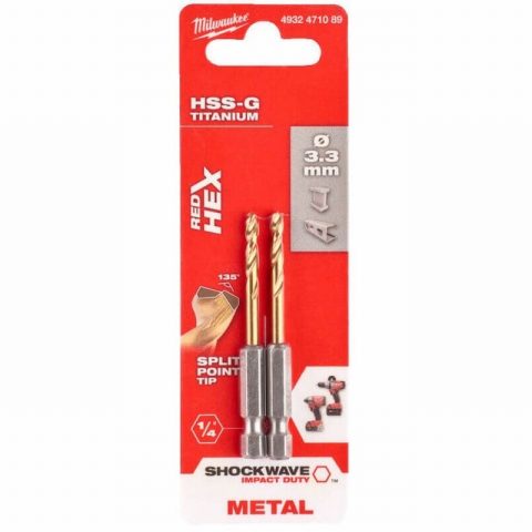 Milwaukee 4932471089 3.3mm  Metal drill Shockwave HSS-G- 2 pc