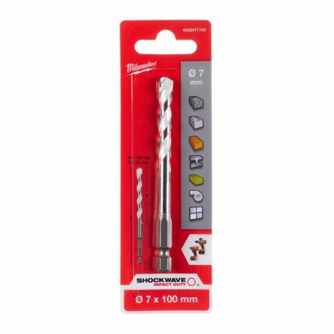 Milwaukee 4932471103  7x100mm SHOCKWAVE Multi-Material Drill Bit