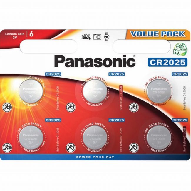 Panasonic CR2025  3V Coin Battery Lithium - Pack of 6