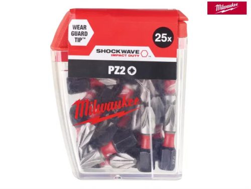 Milwaukee 4932472041 PZ2 25mm SHOCKWAVE Screwdriver Bits – 25pc