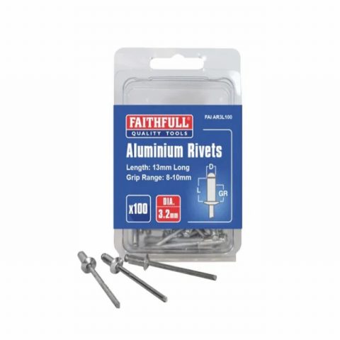 Faithfull FAIAR3L100 3.2mm x 13mm Aluminium Rivets – Pack of 100
