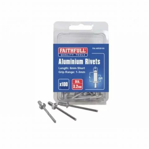 Faithfull FAIAR3S100  3.2mm x 6mm Aluminium Rivets – Pack of 100