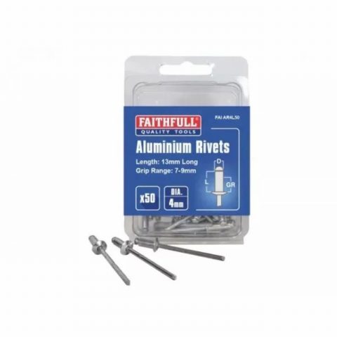 Faithfull FAIAR4l50  4mm x 13mm Aluminium Rivets – Pack of 50