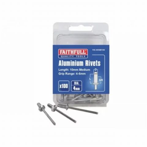 Faithfull FAIAR4M100 4mm x 10mm Aluminium Rivets – Pack of 100