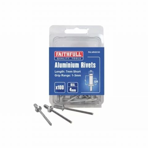 Faithfull FAIAR4S100  4mm x 7mm Aluminium Rivets – Pack of 100