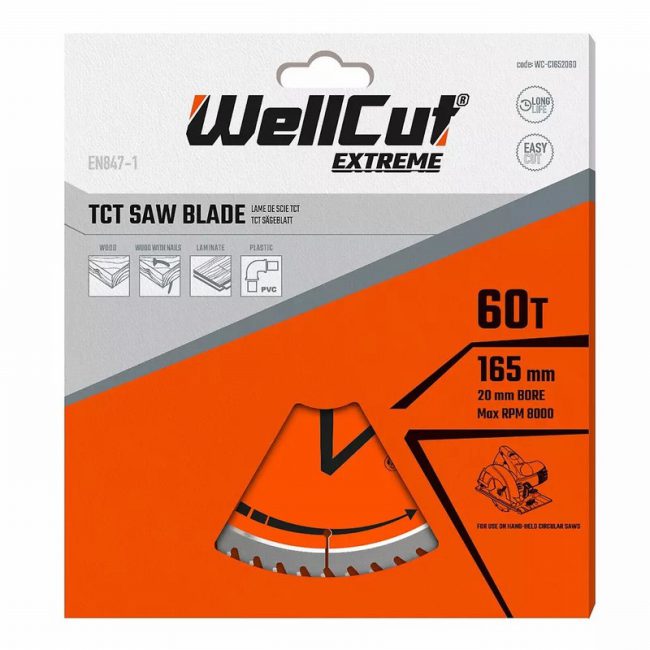 WellCut WC-C1652060 165mm x 20mm 60T Extreme Circular Saw Blade - Image 3