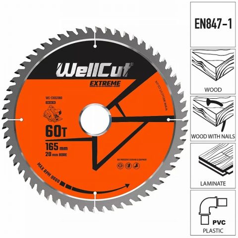 WellCut WC-C1652060 165mm x 20mm 60T Extreme Circular Saw Blade