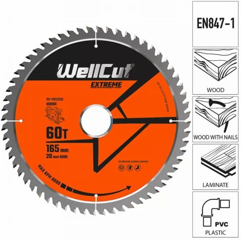 WellCut WC-P1652060 165mm x 20mm 60T Extreme Circular Saw Blade