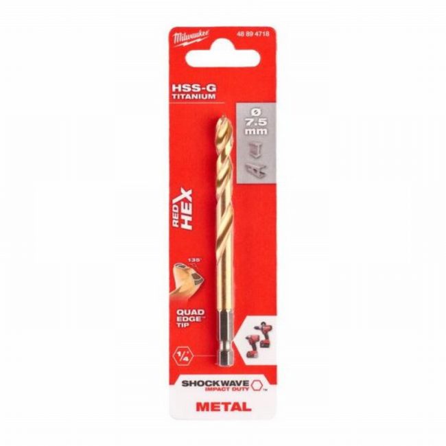 Milwaukee 48894718 7.5mm Shockwave HSS TiN Metal Drill Bit