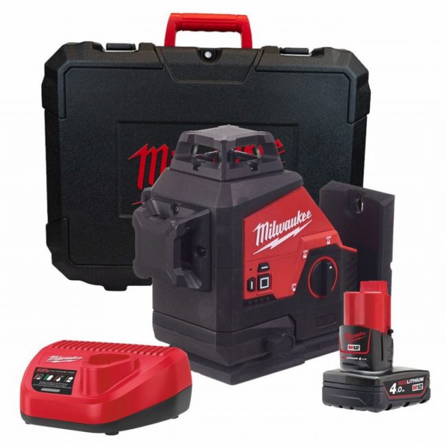 Milwaukee M12 3PL-401C 12v Green 360° 3 Plane Laser Kit
