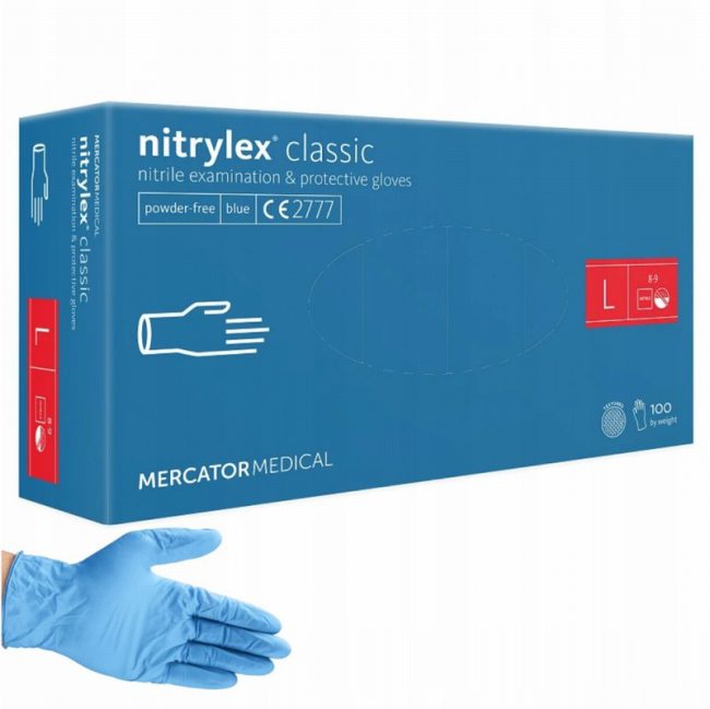 Mercator Nitrylex Clasic Blue Nitrile Gloves Size L - Box of 100