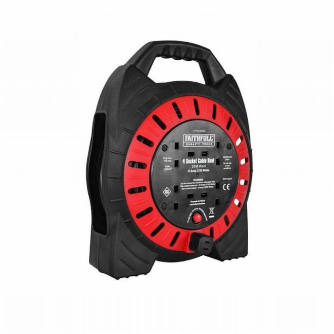 Faithfull FPPCR20MSE 240V 20M 13A 4G Semi Enclosed Cable Reel
