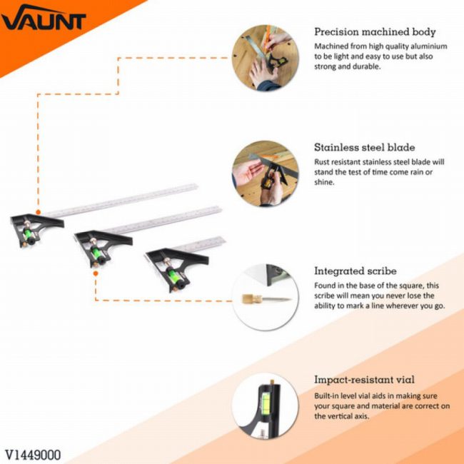 Vaunt V1449000 Combination Square Set - 3 Piece - Image 2