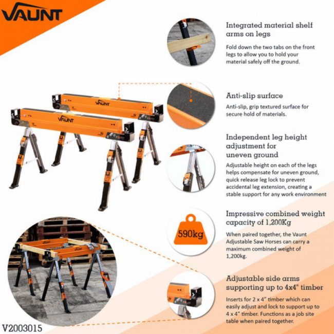 Vaunt V2003015 Heavy Duty Fully Adjustable Saw Horse Twin Pack - Image 2