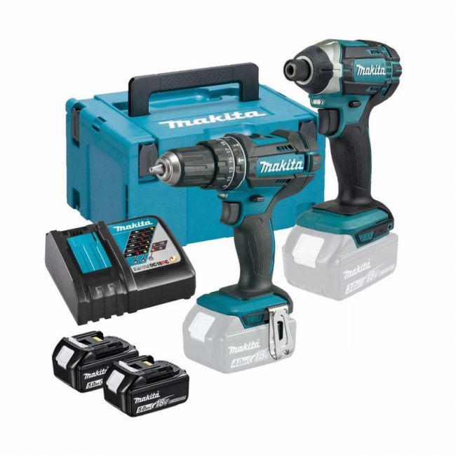 Makita DLX2131TJ 18V 2x5.0Ah Li-ion Combi/Impact Twin Kit