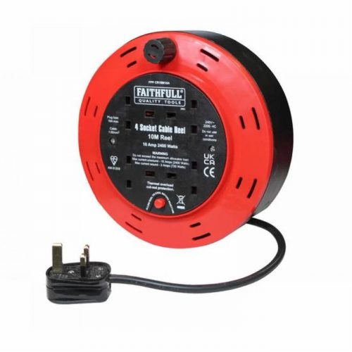 Faithfull FPPCR10M10A 240V 10m 10A 4-Socket Cable Reel