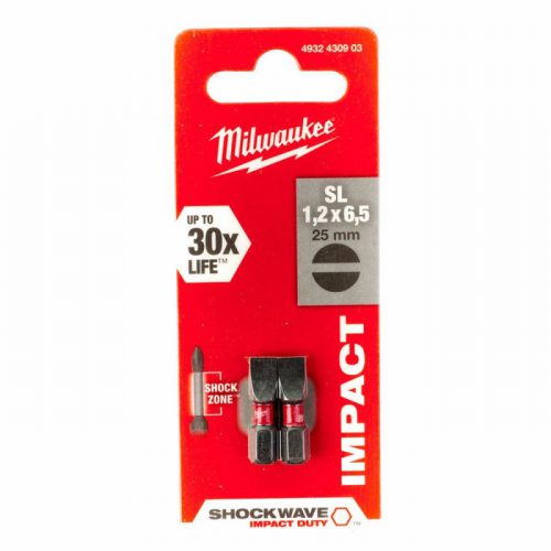 Milwaukee 4932430903 SHOCKWAVE SL1.2×6.5 25mm ScrewBits – 2pc