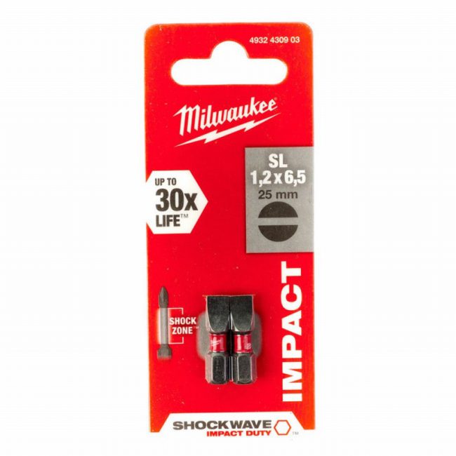Milwaukee 4932430903 SHOCKWAVE SL1.2x6.5 25mm ScrewBits - 2pc