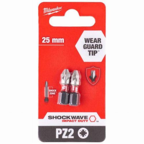 Milwaukee 4932472040 PZ2 25mm Shockwave Impact ScrewBits – 2pc