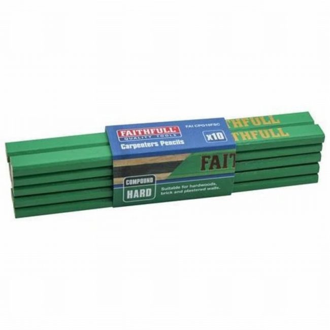 Faithfull FAICPG10FSC Carpenter's Pencils-Green / Hard - Pack 10