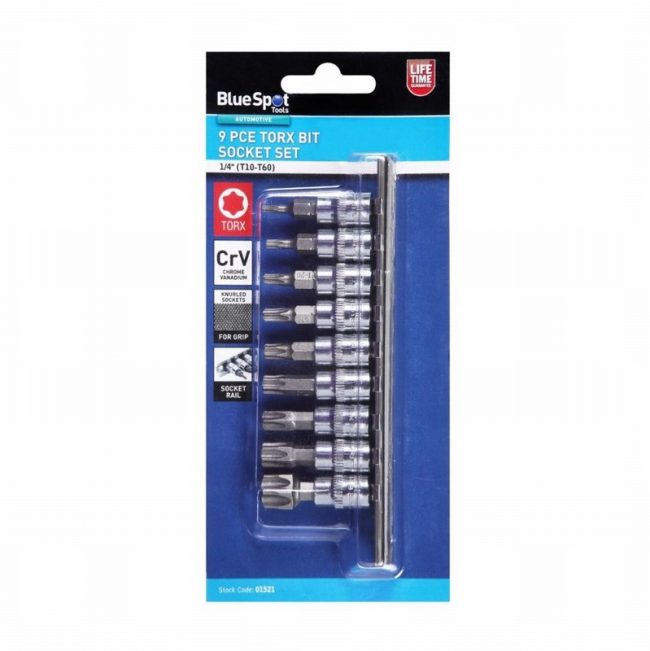 Blue Spot 01521 1/4" Torx Bit Socket Set (T10-T60) - 9 Piece