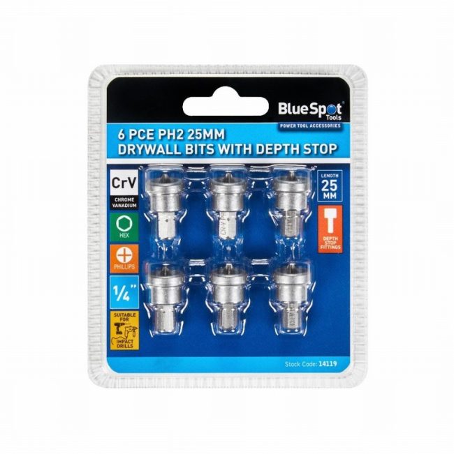 BlueSpot 14119 PH2 25mm Drywall Bit Set - 6 Piece