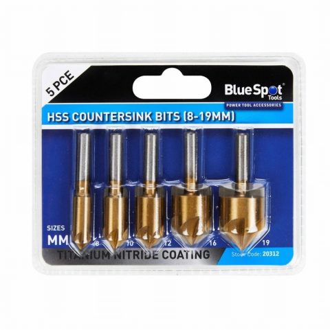 BlueSpot 20312  8-19mm HSS Countersink Bits – 5 Piece