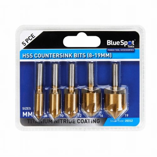 BlueSpot 20312  8-19mm HSS Countersink Bits – 5 Piece