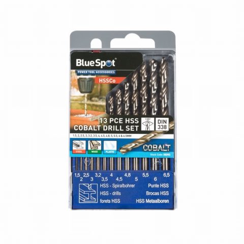 BlueSpot 20341 1.5 – 6.5mm Cobalt Drills – 13 Piece