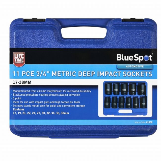 BlueSpot 01558 (17-38mm) 11 PCE 3/4" Metric Deep Impact Sockets - Image 2