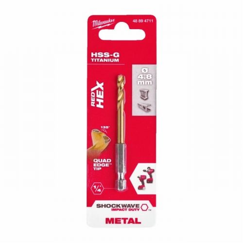 Milwaukee Red Hex 4.8mm Shockwave HSS TiN Metal Drill Bit